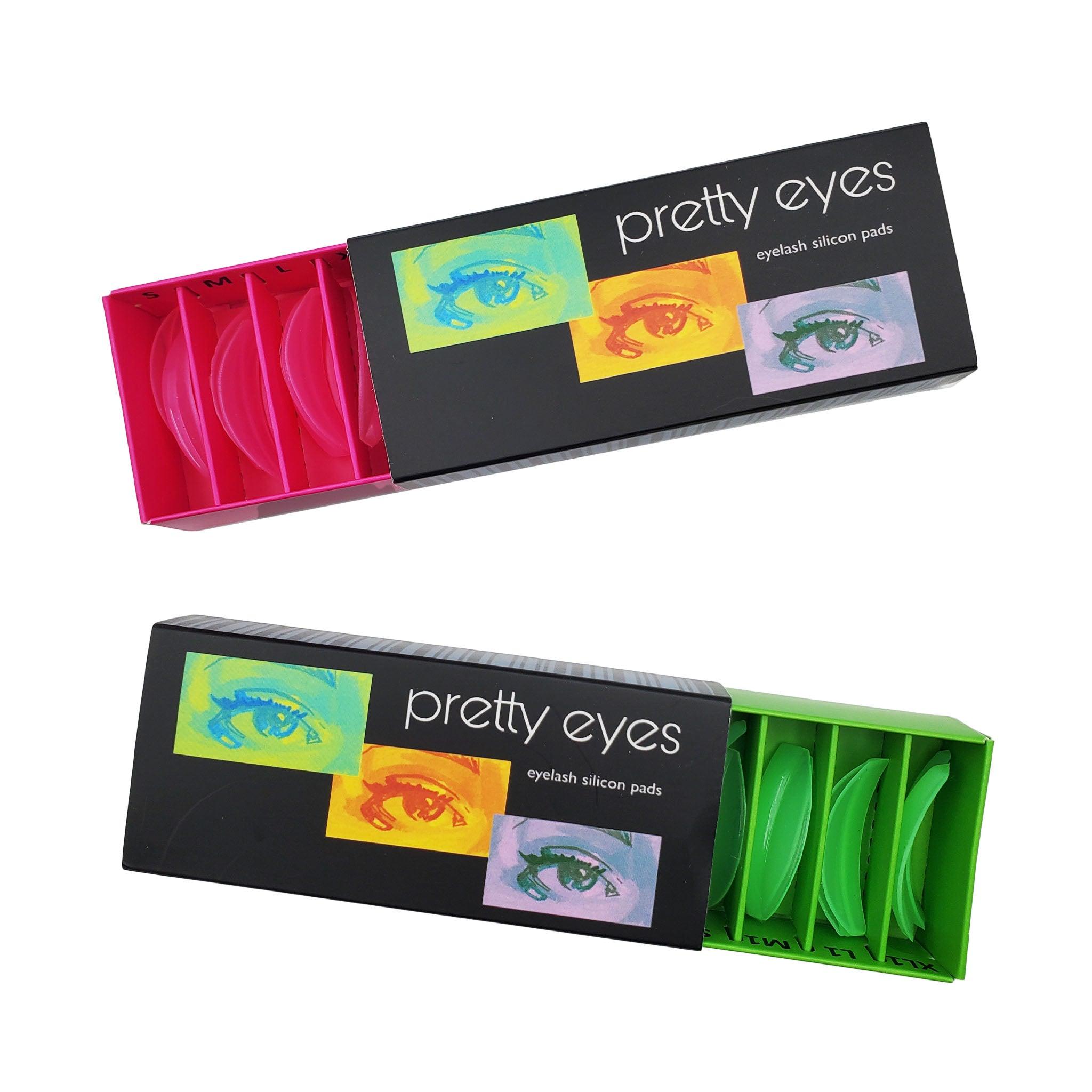 Pretty Eyes Lash Lift Shieds Pads for lamination 2 boxes pink and green open 